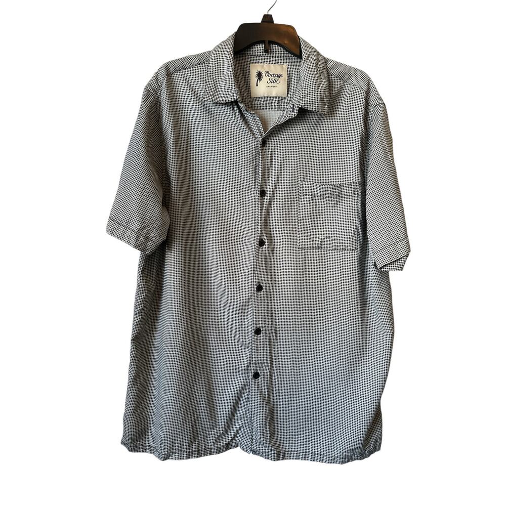 Vintage Silk Circa 1969 Houndstooth 100% Silk Button Up Shirt Men’s XXL Retro
